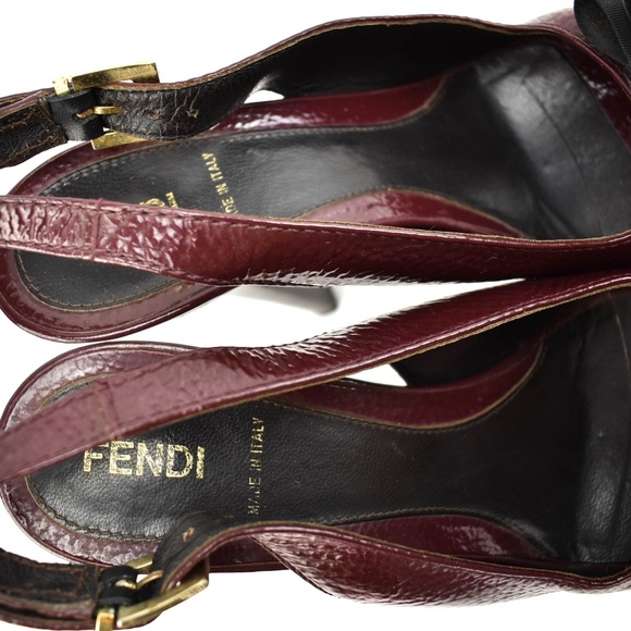 FENDI Deep Burgundy Leather & FF Logo Heels - Picture 7 of 8